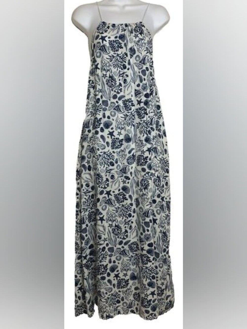 Sigrid Olsen White Maxi Dress with Navy Seashell Print